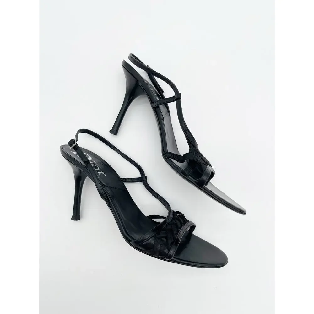 Christian Dior Vintage Y2K Black Woven Strappy Slingback Heel Sandals EU 40.5
